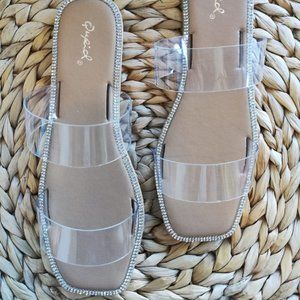 Clear Accented Two Band Sandals